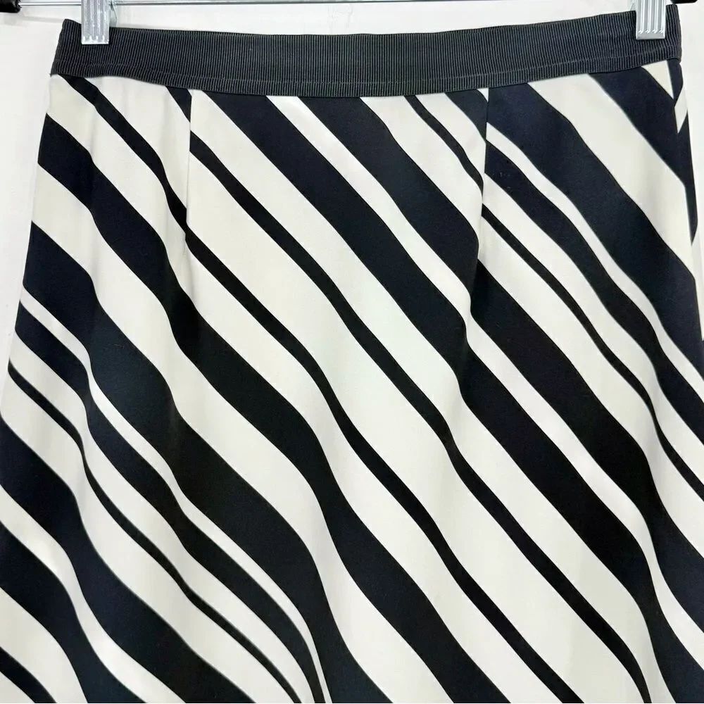 Ann Taylor Blue Black Ivory Diagonal Stripe A Line Flowy Skirt - Picture 6 of 13